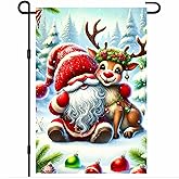 BlissYard Christmas Garden Flag 12x18 Inch Welcome Gingerbread Santa with Cookies Outdoor Flag Double Sided Christmas Yard Banner with Holly Snowflakes and Red Decorations for Porch Lawn Patio