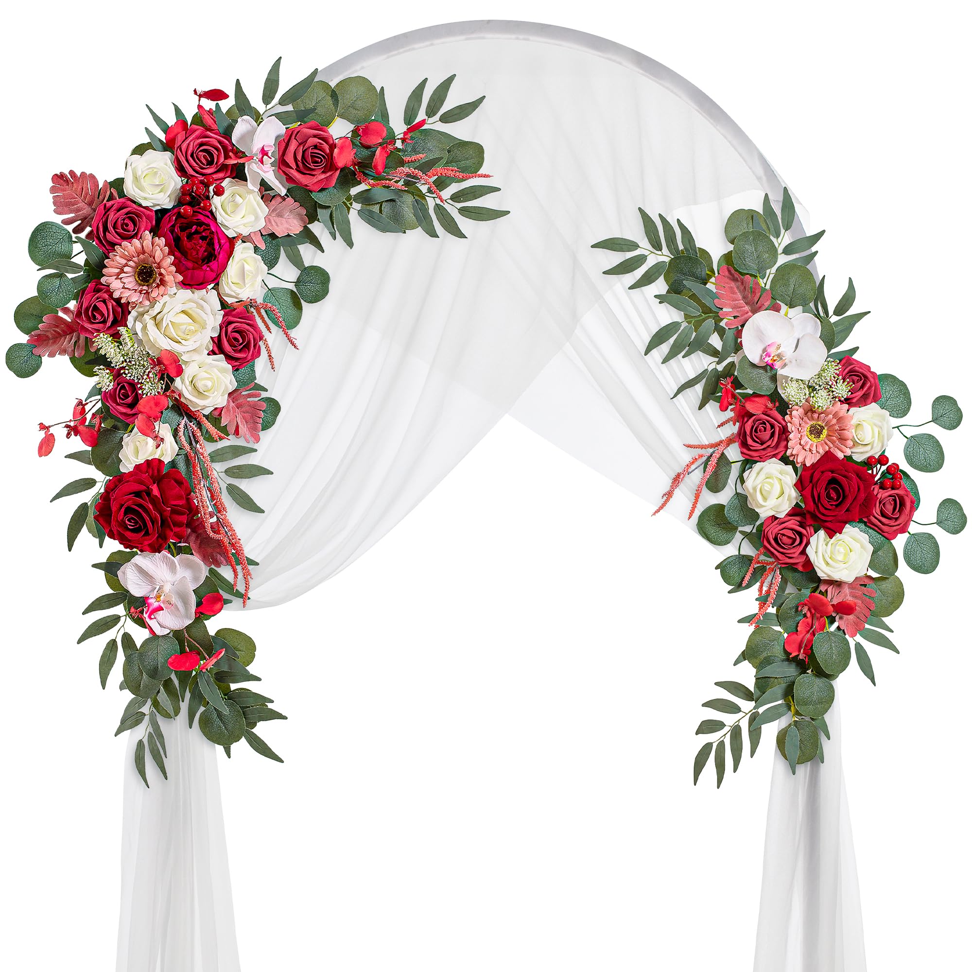 Photo 1 of Lisuun Wedding Arch Flowers, Artificial Flowers for Decoration, 2pcs Flower Swag and 1 pcs Semi-Sheer Chiffon Table Runner Swag for Beautiful Dream Wedding Ceremony Floral Decor - Pack of 3