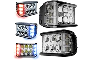 ASLONG 2Pcs 4inch LED Strobe Pods White DRL Work Lights, Side Shooter with Red & Blue Dual Color Flasing Strobe LED Cubes Offroad Driving Light with Switch Wiring for Truck ATV UTV 4x4