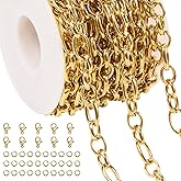 Jabogrii 16.4 Feet Gold Stainless Steel Chain Bulk Oval Link Chain for Jewelry Making DIY Jewelry with Lobster Clasps and Jump Rings