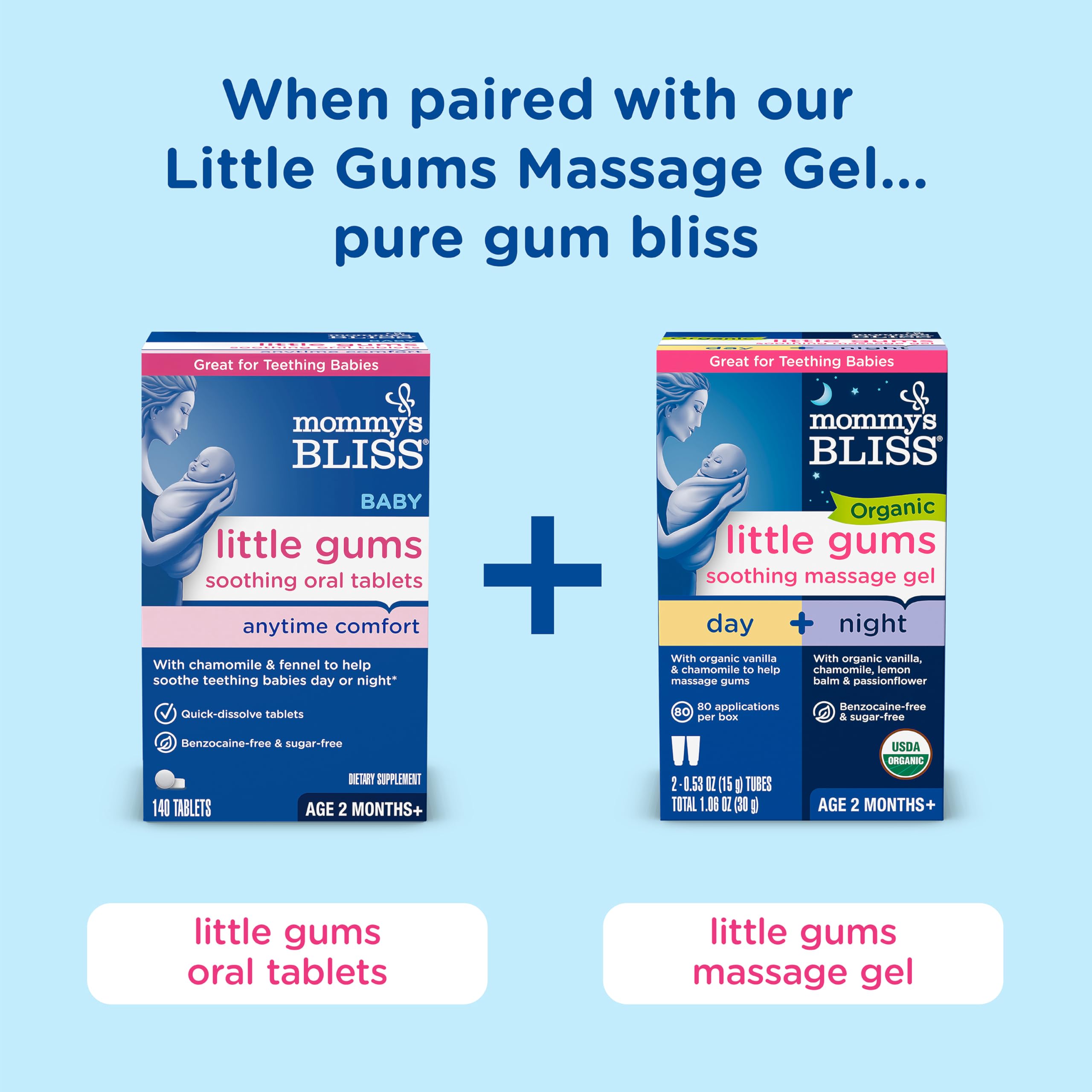Mommy's Bliss Little Gums Soothing Oral Tablets, Great for Teething Babies, Benzocaine-Free & Sugar-Free, 2 Months+, 1 Bottle (140 Tablets)