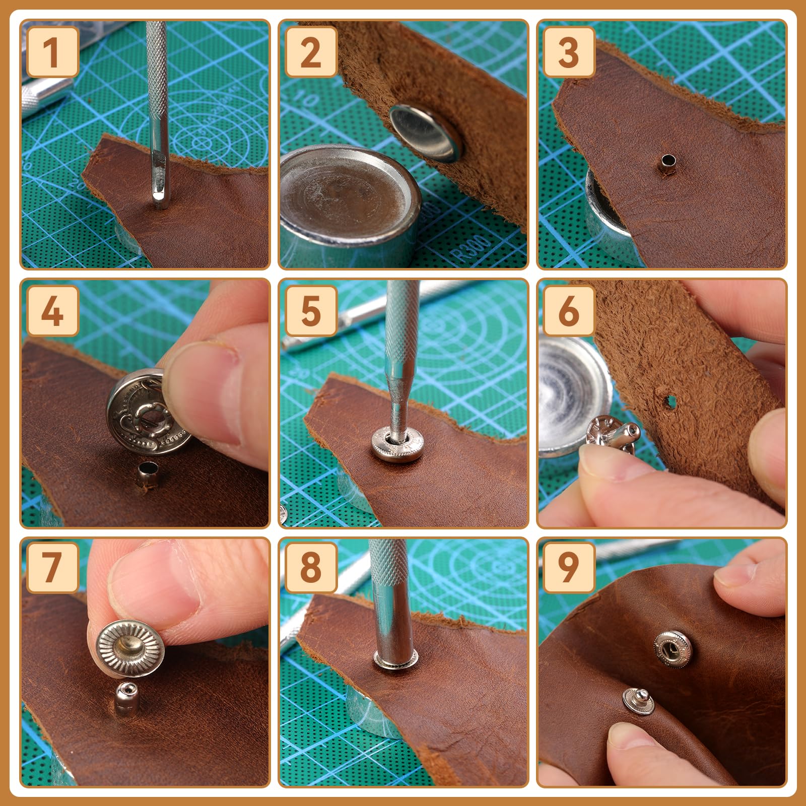 Jupean 458 Pieces Leather Kits, Leather Working Tools, Leathercraft Tools and Supplies with Instruction, Tool Holder, Stamps Set, Prong Punch, Hole Hollow Punch for DIY Craft