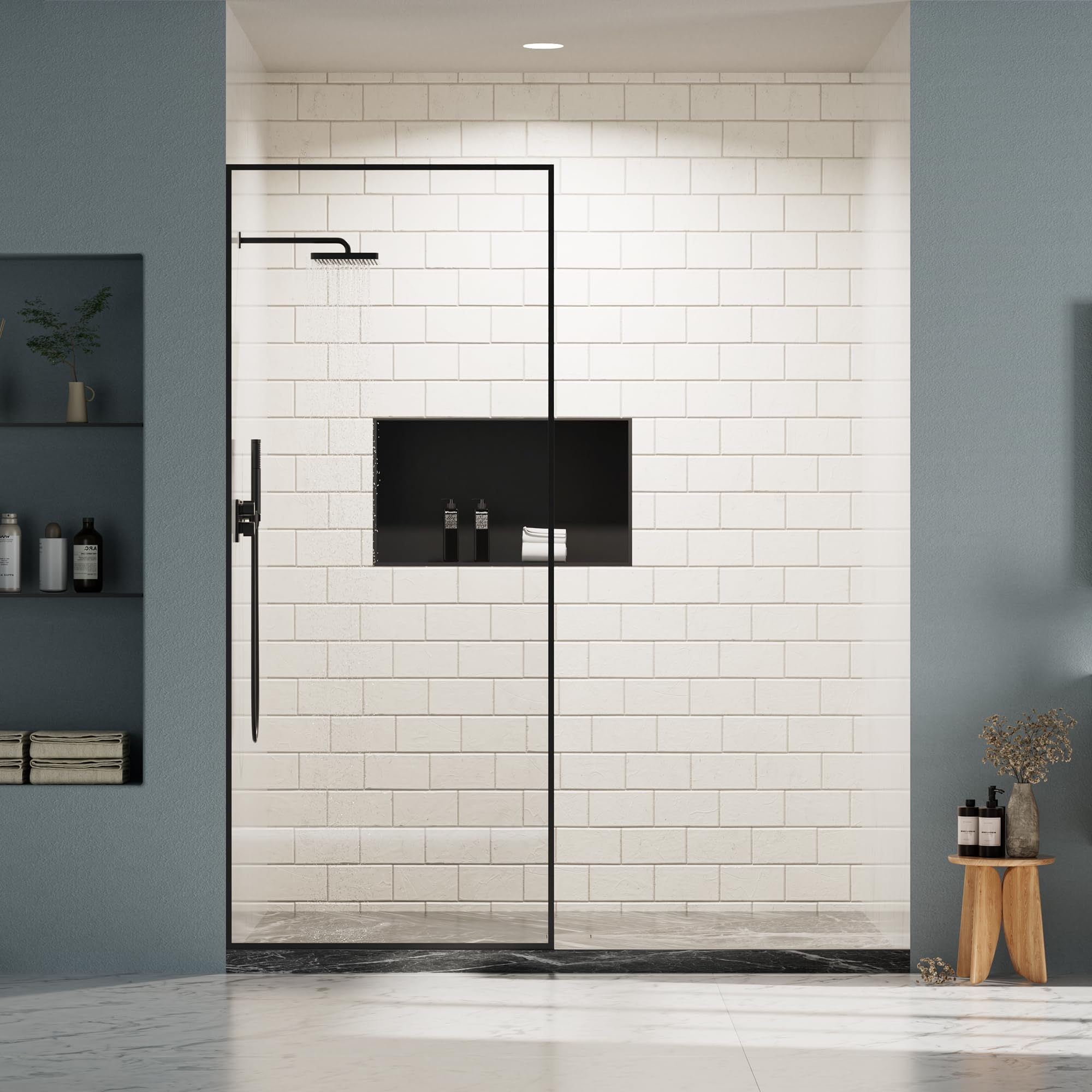 View 1 of ***MAY NEEDF A TRUCK***Bathbliss 32" W x 96" H Fixed Glass Shower Panel, Shower Glass Panel with Easy-clean Coated, Clear SGCC Tempered Glass Panel,Matte Black