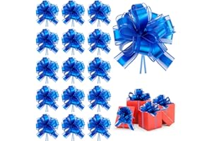 Amcami 20 Pieces Christmas Pull Bows for Gift Wrapping Big Blue Ribbon Bows for Christmas Tree Gift Baskets Wrap Wine Bottles Decoration Ribbon and Bows for Wedding Party Birthdays Decorating