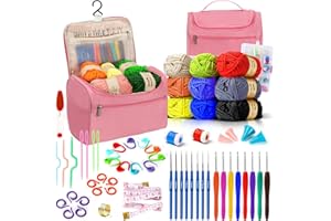 63 Pcs Crochet Kit, Including 9 Pcs Crochet Yarn,16 Pcs Crochet Hooks, Large Storage Bag,Crochet Accessories For Adults, Elde