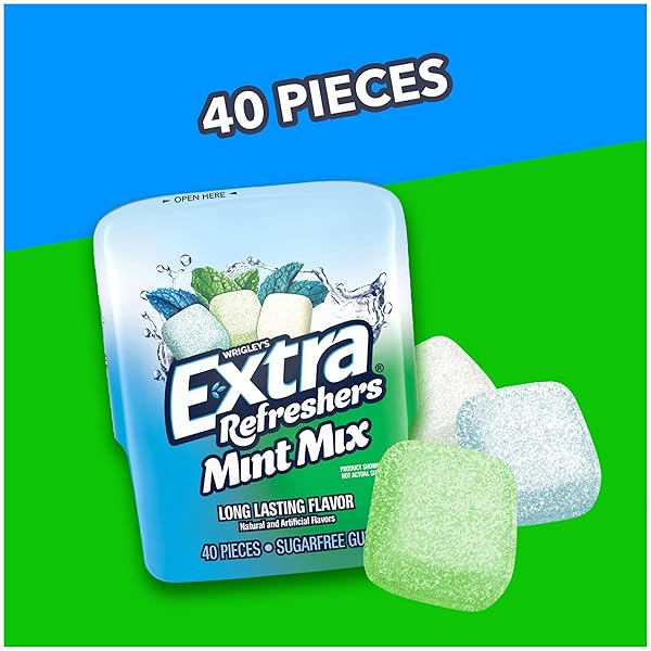 EXTRA REFRESHERS MINT MIX GUM, 3.21-OUNCE 40-PIECE BOTTLE (PACK OF 6)