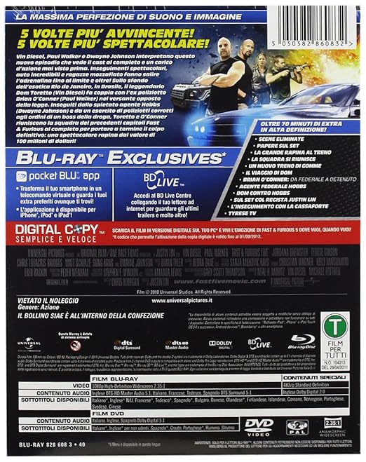 Fast Furious 5 Dvd Digital Copy Italia Blu Ray Amazon Es Vin Diesel Paul Walker Jordana Brewster Dwayne Johnson Tyrese Gibson Paul Walker Justin Lin Vin Diesel Paul Walker Cine Y Series Tv