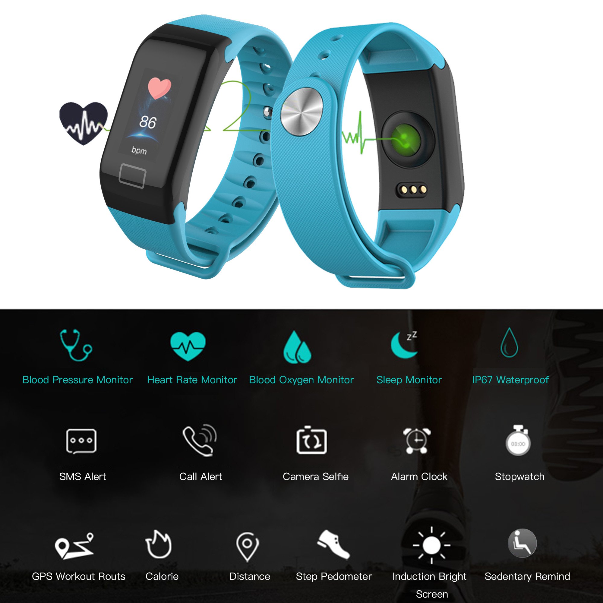 Cocofit Fitness Tracker Watch,IP67 Waterproof Smart Band,Activity Tracker,Smart Wristband with Heart Rate Monitor,Blood Pressure Monitor,Sleep Monitor,Step Calorie Distance Counter for Men Women Kids