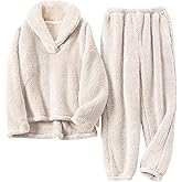 Rseoutlh Women's Fluffy Pajamas Set Fleece Pullover Pants Winter Loose Plush 2 Piece Cozy Sleepwear