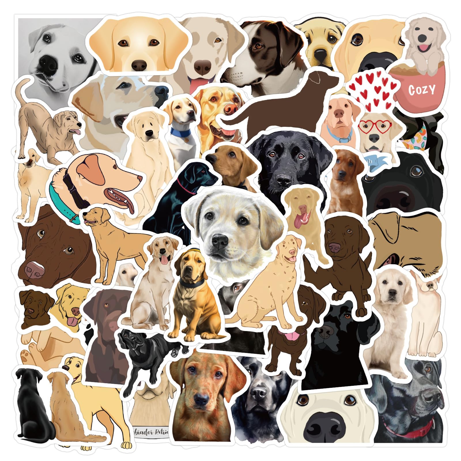60Pcs Labrador Retriever Stickers Laptop Car Scrapbook Phone Skateboard Suitcase Luggage Bike Animals Dog Stickers Vinyl Waterproof Aesthetic Personalised Stickers for Teens Boys Girls Adults Children