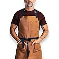 hedley & bennett Essential Apron - Adjustable Bib Chef Apron with 3 Pockets & Towel Loop - 8oz Cotton Canvas - Denver Brown