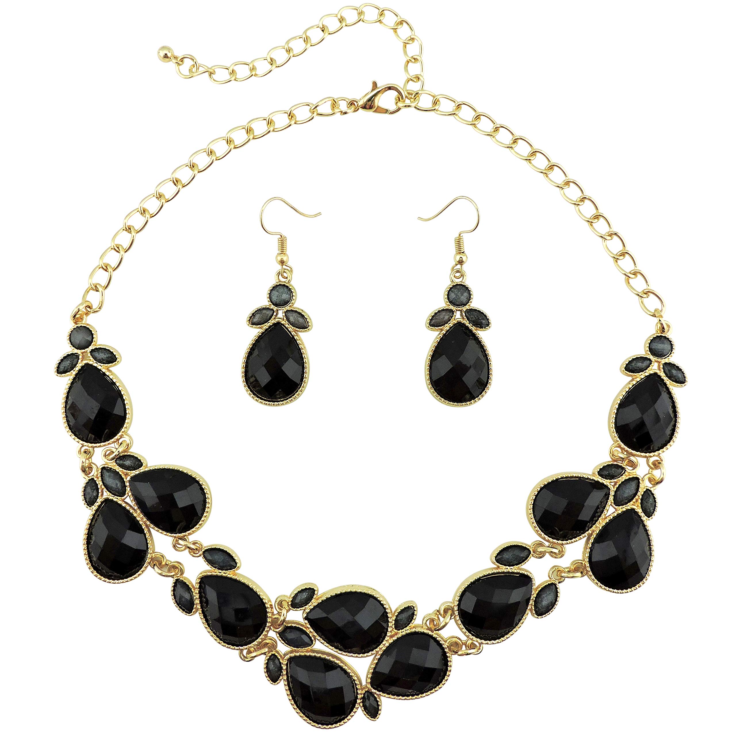 Firstmeet Shiny Resin Collar Necklace with Earrings(XL-1100-black-bk)