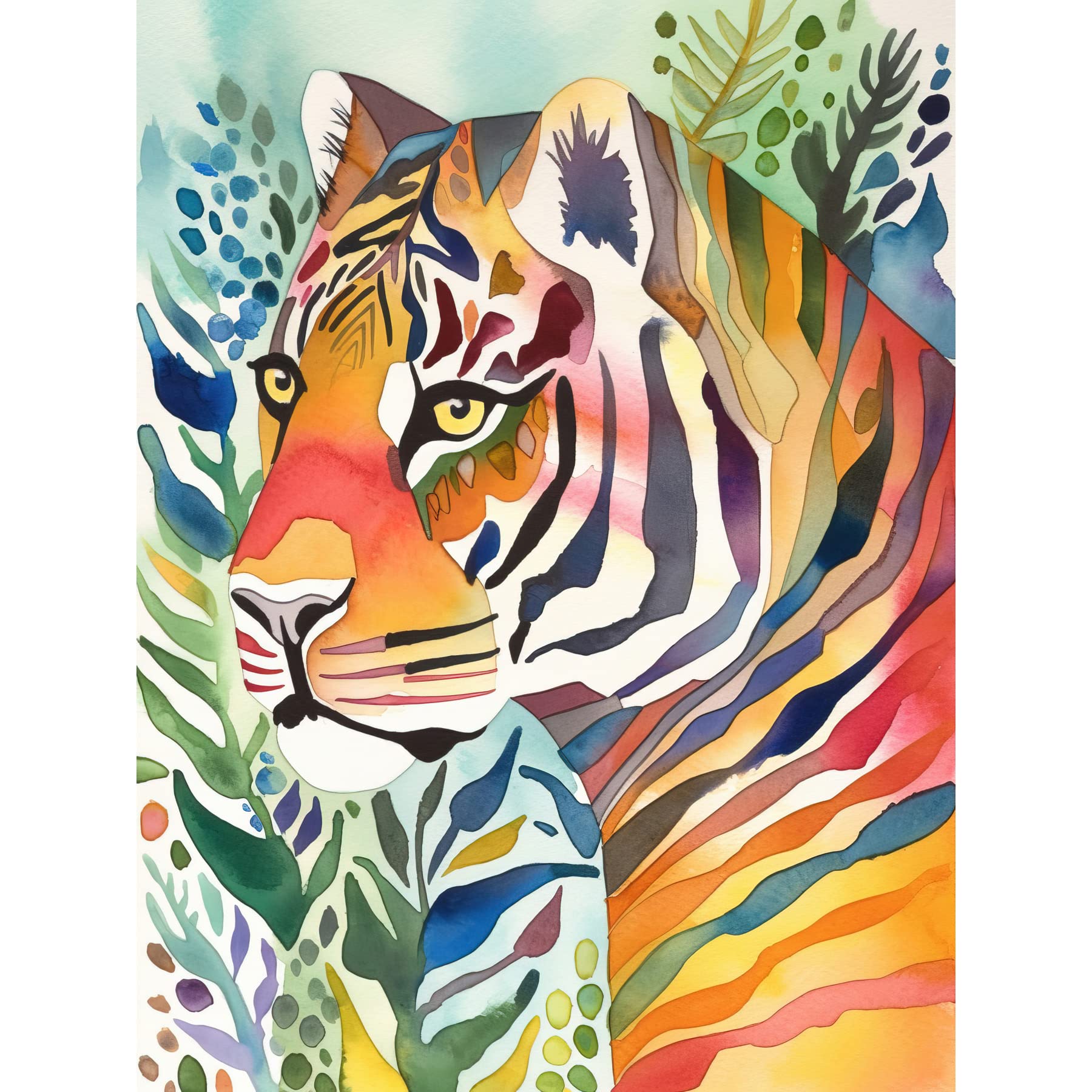 Artery8 The Hidden Tiger Folk Art Extra Large XL Wall Art Poster Print