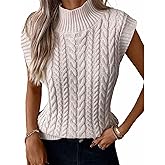 SEMATOMALA Women's Cable Knit Cap Sleeve Sweater Twist Knit Mock Neck Summer Sweater Vest Tank Top