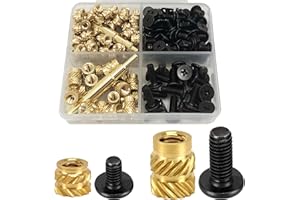 QSJ 200Pcs Threaded Insert Bolt Assortment kit 100Pcs M3 M4 Brass Heat Set Insert, 100Pcs M3 M4 Stainless Steel Black Bolt for Industrial 3D Printing Projects