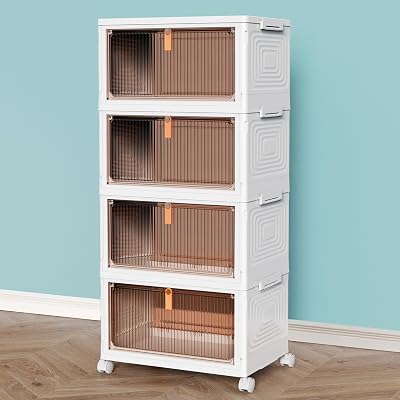 TidyTrove 4-Tier Storage Boxes with Lid 92L Capacity Transparent Ribbed Drawers