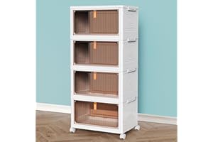 CTSNSLH 4 Tier Plastic Storage Bins and Boxes Organizer - Stackable with Lids for Bedroom, Living Room, Office - Foldable Containers