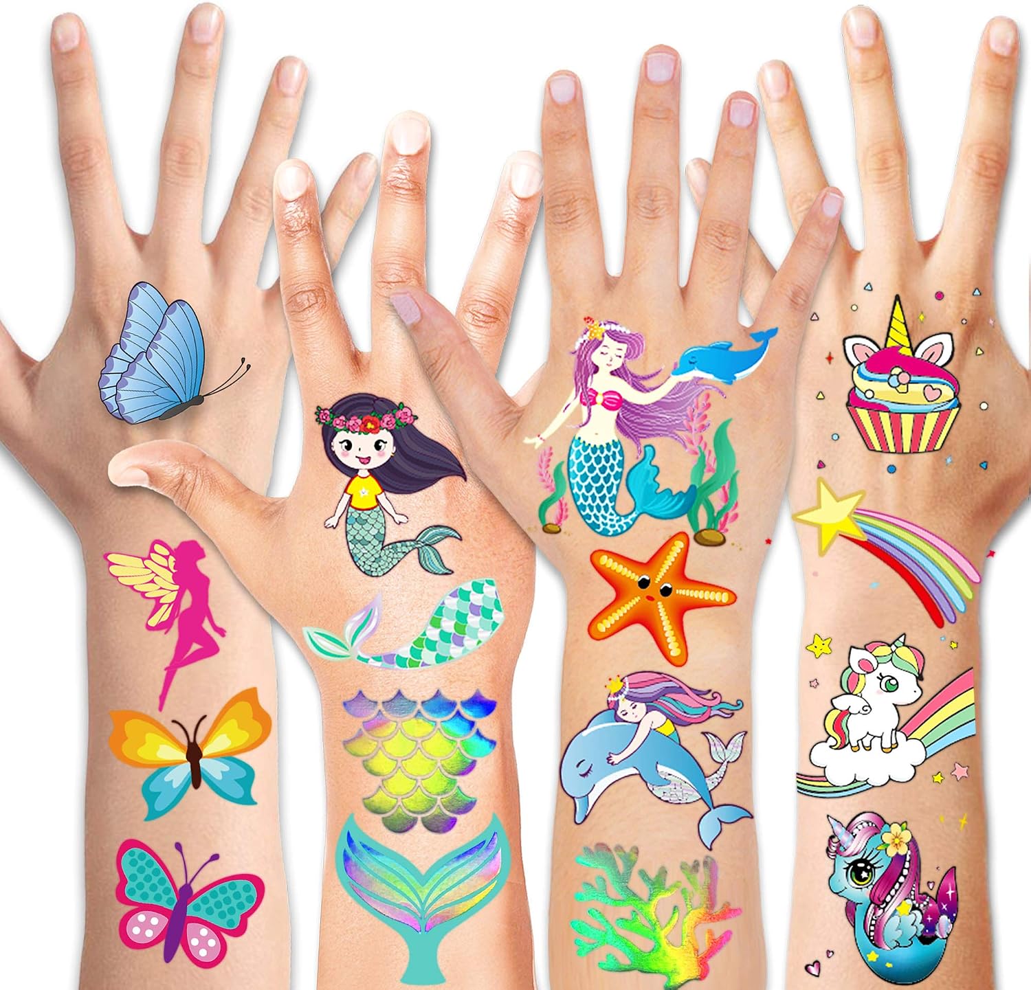 HOWAF 80pcs Temporary Tattoos for Kids Mermaid/Butterfly/Unicorn Tattoos for Kid Friendly Fake Waterproof Tattoo Sticker for Childrens Girls - Image 4