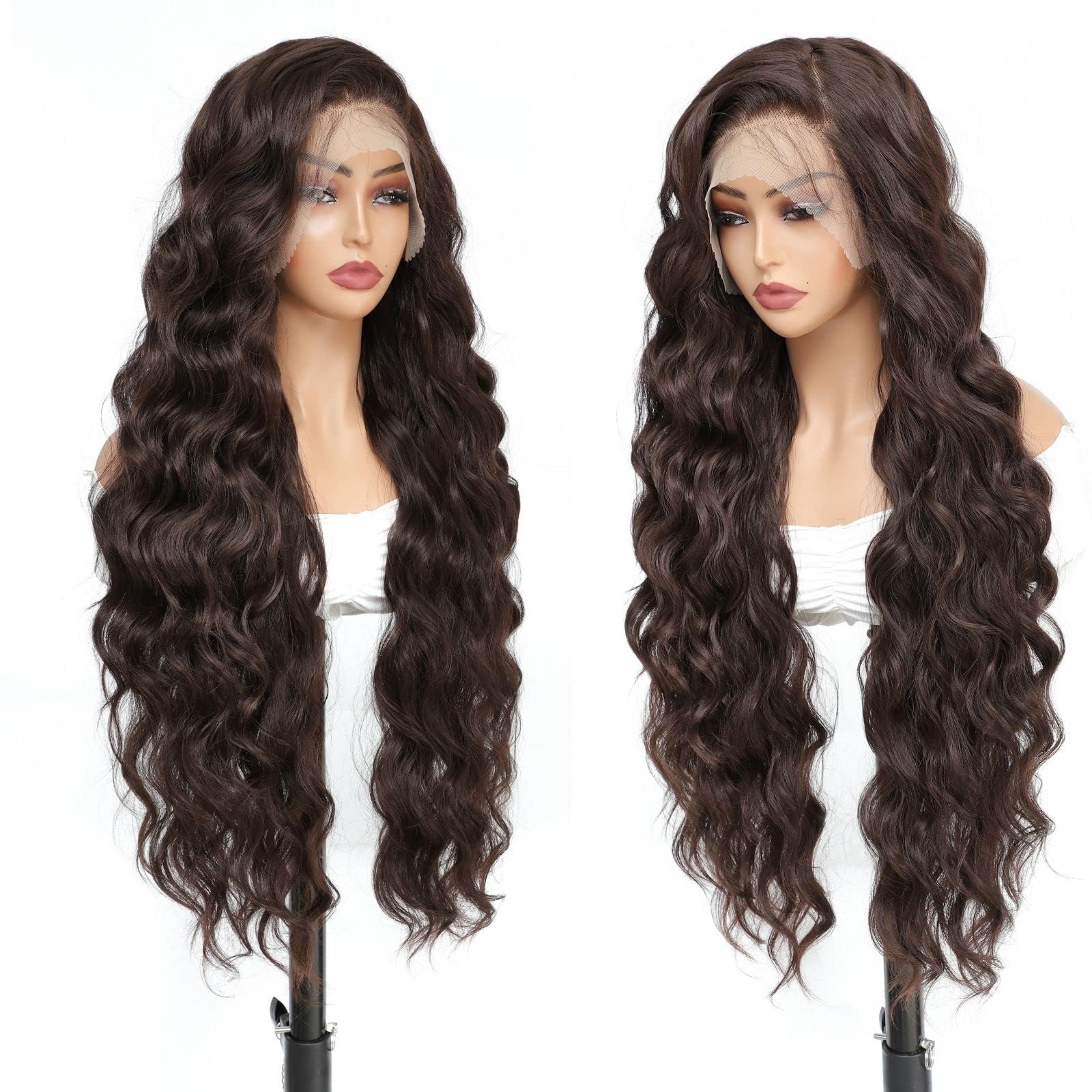 X-Tress 13x6 HD Swiss Lace Front Wig Glueless for Women, 32 Inch Body Wave Human Hair touch feeling Wig Chestnut Brown, Breathable & Easy to Wear Natural Look