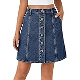 Rooscier Women's High Waisted Button Down A Line Jean Mini Denim Skirt with Pockets Navy Blue Large