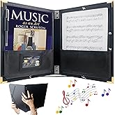 IvyRobes PU Leather Sheet Music Folder, 12.5" x 10" Choir Folder with Elastic String &amp; Hand Strap,10 Pockets Fits 8.5" x 11", A4, 9" x 12" Sheets for Piano,Choral &amp; Music Performance Black
