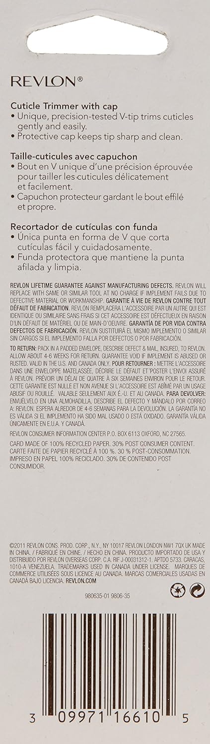 Revlon Cuticle Trimmer with Cap, Contoured V-Shaped Cuticle Remover : Cuticle Scissors : Beauty