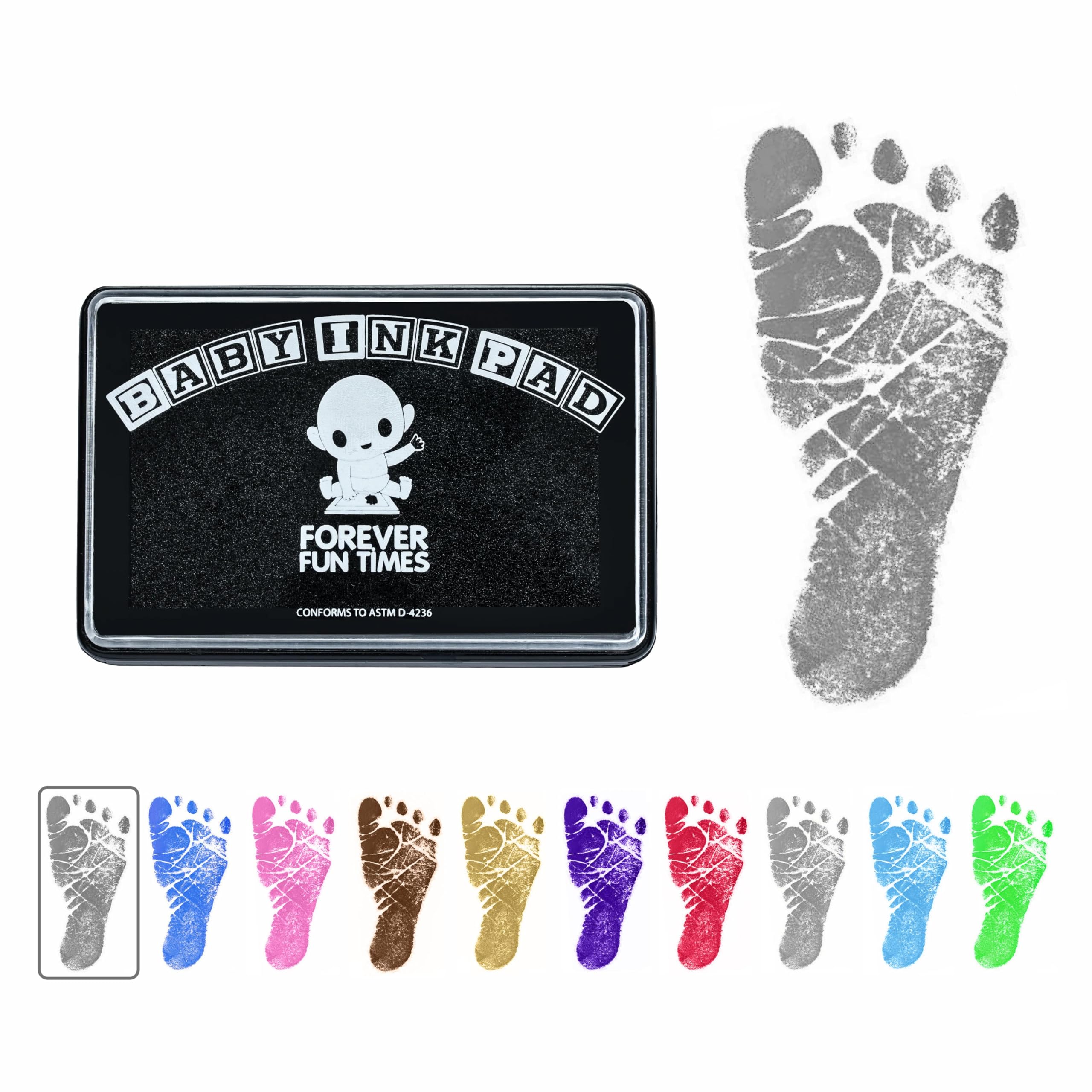 Baby Hand and Footprint Kit by Forever Fun Times | Get Hundreds of Detailed Prints with One Baby Safe Ink Pad | Easy to Clean, and Works with Any Paper or Card | Clean and Safe (Black.)