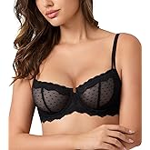 Curyon Women's Push Up Lace Balconette Bra Plus Size Sexy Full Coverage Unlined Underwire Multiway Everyday Bra