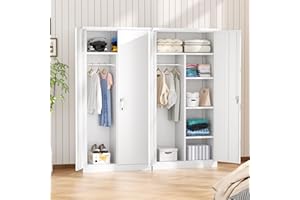 SPERTIKC Wardrobe Closet,72" Armoire Wardrobe Cabinet-Functional Clothes Storage with Hanging Rail, White Storage Cabinet, Metal Cabinet for Bedroom, Kitchen and Pantry