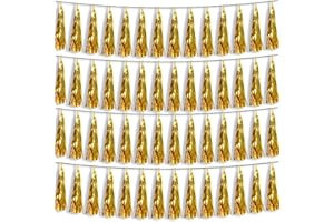 HYSILLA 4P Gold Foil Fringe Metallic Tassel Streamers Banner Tassel Garland for Parade Floats, Bachelorette, Wedding, Birthday, Halloween, Christmas, Bridal/Baby Shower Party Decorations
