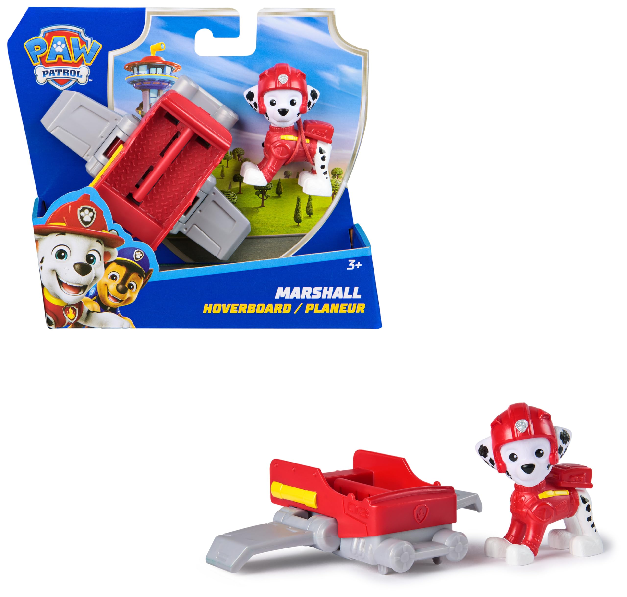 PAW PATROL, Marshall Action Pup, Spielfigur mit Mini-Rettungsflugzeug mit ausklappbaren Flügeln, Spielzeug für Kinder ab 3 Jahren