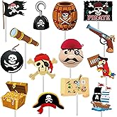 36PCS Pirate Cupcake Toppers Pirate Party Decoration Nautical Sailing Cake Cupcake Picks for Pirate Theme Birthday Party Baby Shower Supplies