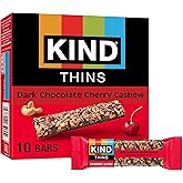 KIND Thins Snack Bars, Dark Chocolate Cherry Chashew, Gluten Free, Low Calorie, Healthy Snacks, 5g Sugar, 10 Count