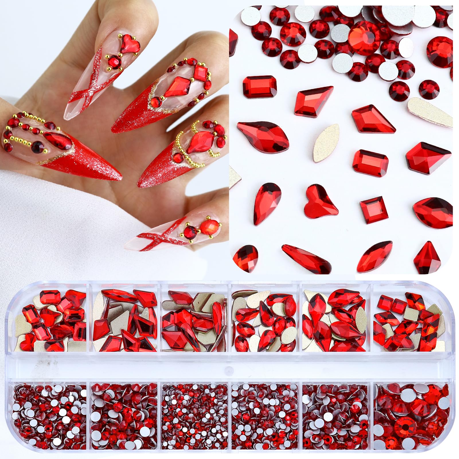Dowarm 3200PCS Nail Art Rhinestones, Red/Siam