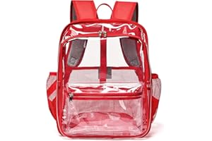 KUI WAN Clear Backpack,Clear Backpacks for School Heavy Duty See Through Bookbag Waterproof Backpack for Men Women,Red