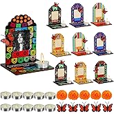 Dia De Los Muertos Decorations Picture Frames, Day of The Dead Altar with Candle, Marigold, Artificial Monarch Butterfly, Dia De Los Muertos Altar Kit Mini Sugar Skull Style Ofrenda Decorations