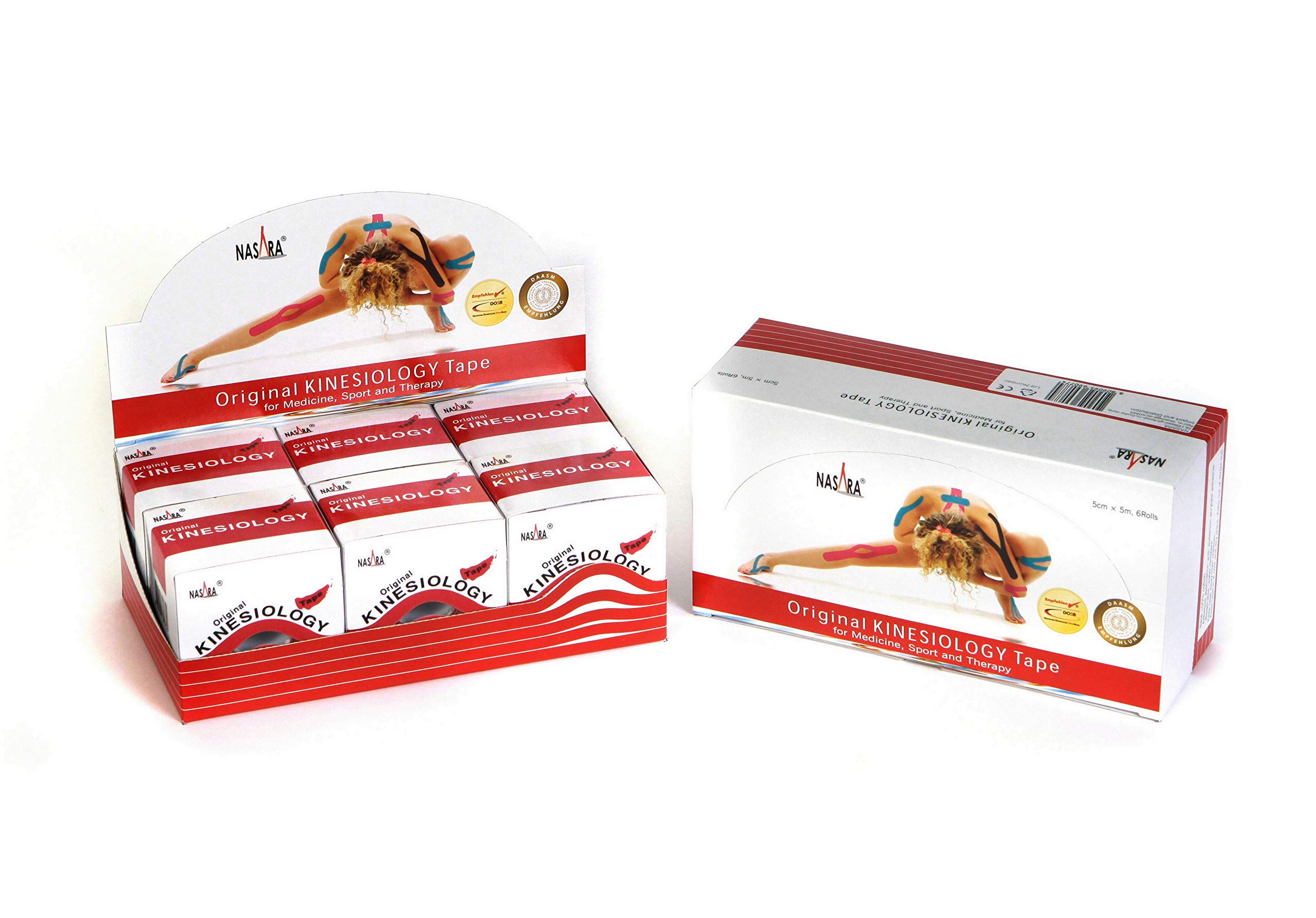 NASARA Kinesiology Tape Dispenser Box, Red, 5 m x 50 mm(6 Pack)