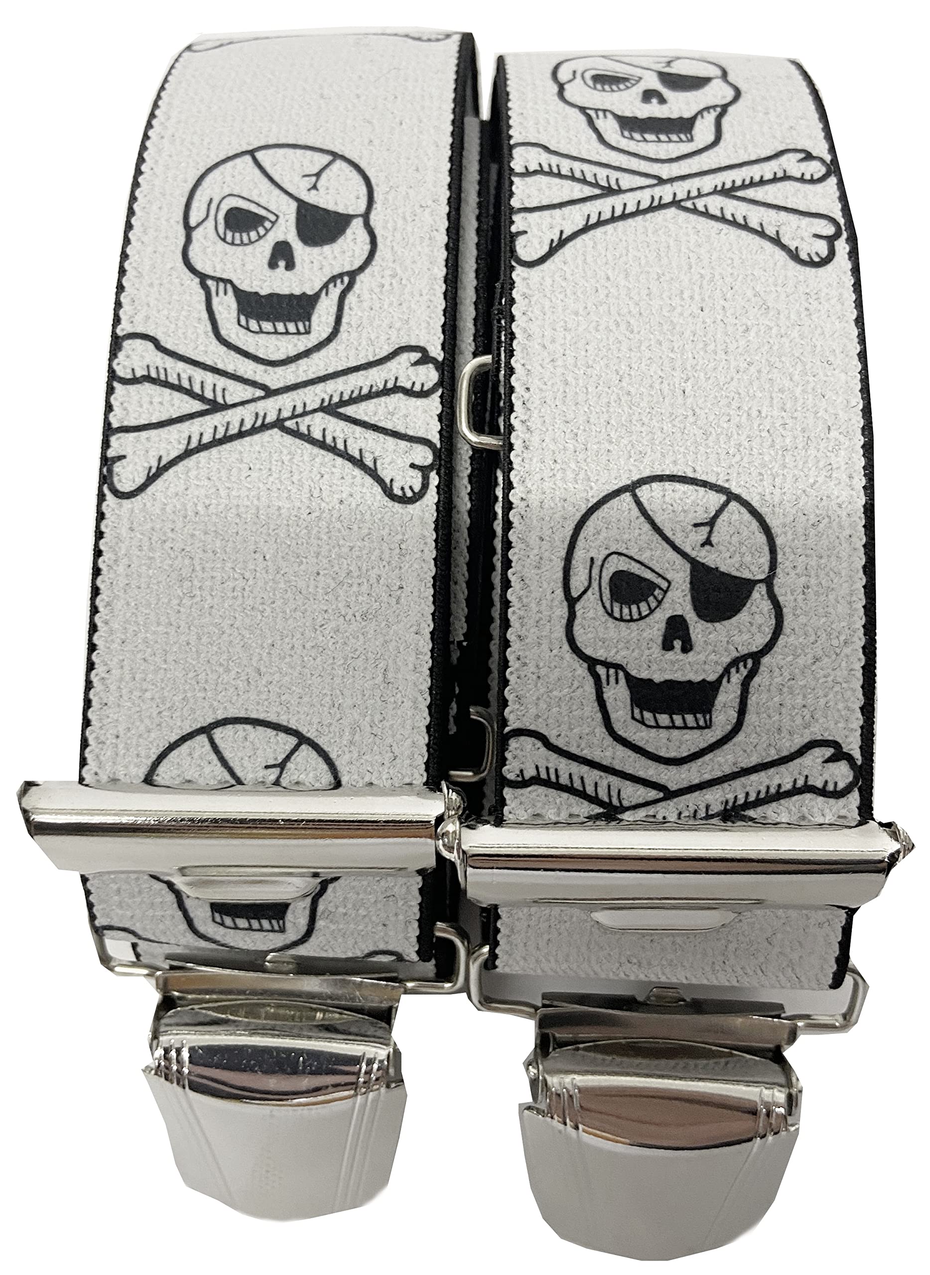 Generisch Skull Braces, Unisex, 4 Strong Metal Clips, 35 mm Wide, 110 cm Long, Party, Fancy Dress, Carnival, Vienna-Fashion.at, Classic Skull WhiteST024, White