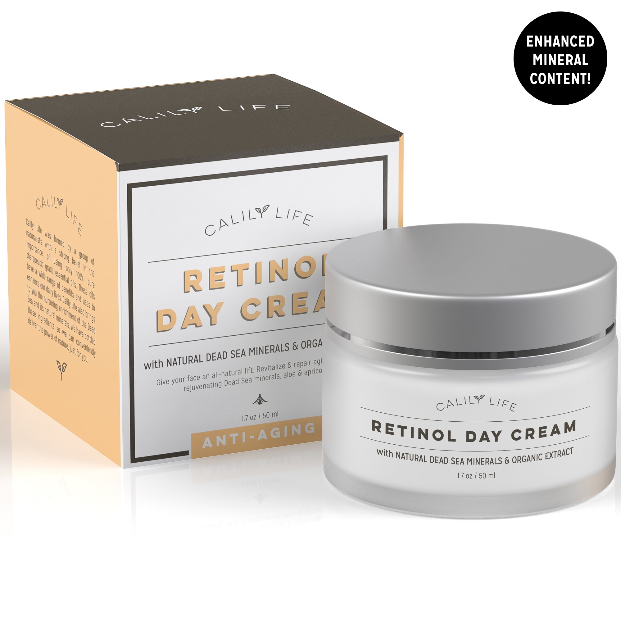 CalilyLife Organic Anti-Aging Retinol Day Cream with Dead Sea Minerals, 1.7 Oz. – Non-Greasy, Fast Absorbing – Anti-Wrinkle, Hydrates, Smooths, Regenerates and Strengthens