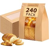 Moretoes 240pcs Bread Bags for Homemade Bread with Tab, 13.7x8.3x3.5In | No Stickers, Clear Front Window, Tin Tie Tab, Large Paper Sourdough Bread Bags for Home &amp; Business Use
