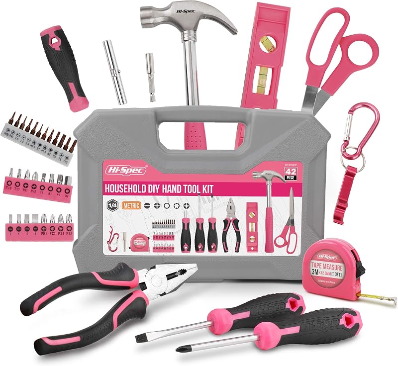 Hi-Spec Pink Tool Kit for Women 38-Piece with Case and Essential Hand Tools