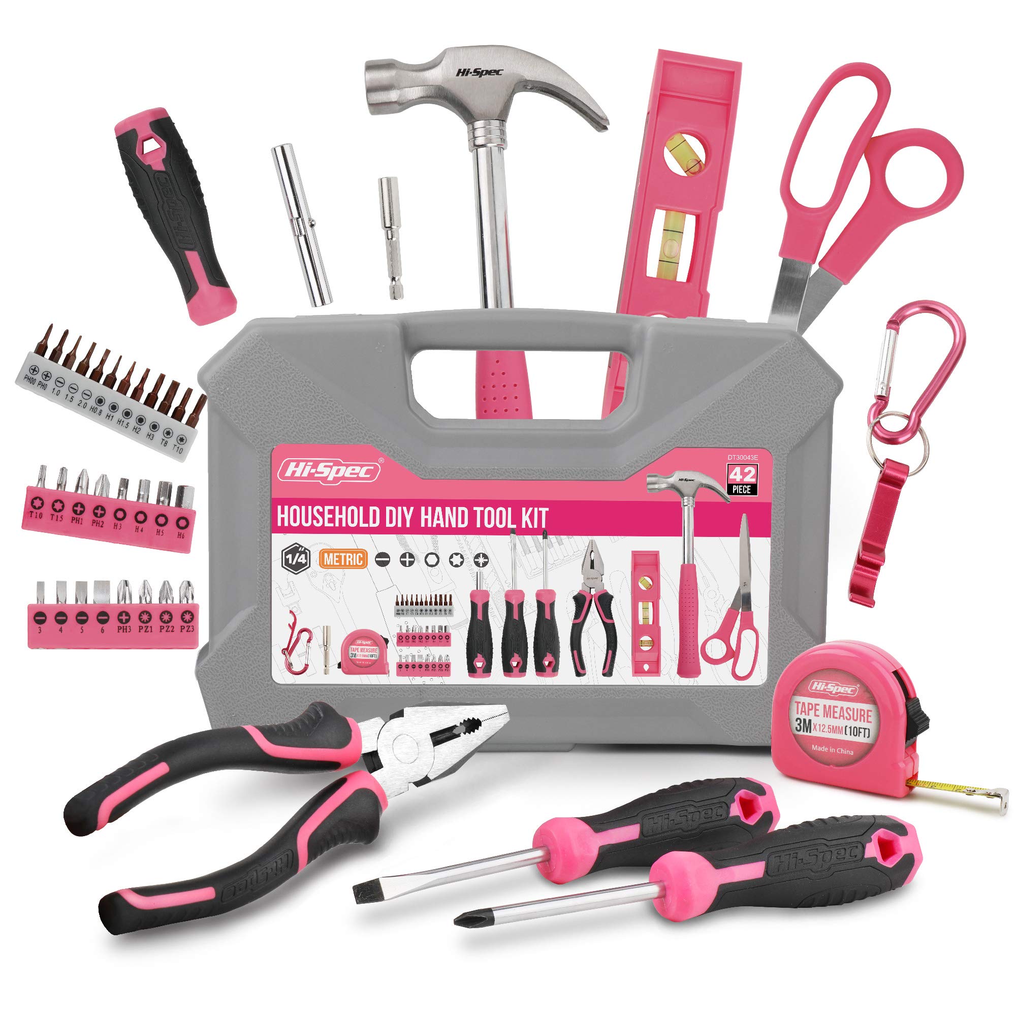 Hi-Spec Pink Tool Kit for Women, 38-Piece. Essential Hand Tool Box with Screwdriver Set, Hammer, Pliers, and More for Home and Office DIY Repair and Maintenance, stored in a Handy Carry case.
