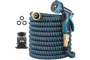 LINQUO 50 ft Expandable Garden Hose - 2024 New Upgraded Water Hoses 50 feet with 10 Pattern Spray Nozzle, 3/4 Solid Brass Connectors, Retractable Latex Core - New Flexible Expanding Garden Pipe Hoses