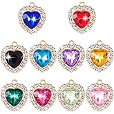 SmallCat 10pcs Heart Shape Crystal Charms, Glitter Rhinestone Pendants Charms, Bling Pendants Craft Decoration for Earrings Necklaces Bracelets Jewelry Making- 10 Colors
