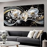 White Orchid Canvas Wall Art - Modern Floral Picture for Living Room, Bedroom Wall Decor, Framed Wall Art for Home Decoration, Elegant Flower Paintings Ready to Hang, Large Wall Art 50x100cm(20x40in)