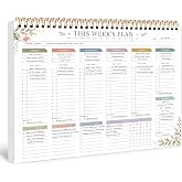 Aesthetic Weekly To Do List Notepad Planner with Habit Tracker , 8.5" x 11" | 52-Weeks, No-Bleed Paper, Smooth Writing, Vivid Color Pages, Waterproof Cover, Cardboard Backboard, Spiral Binding