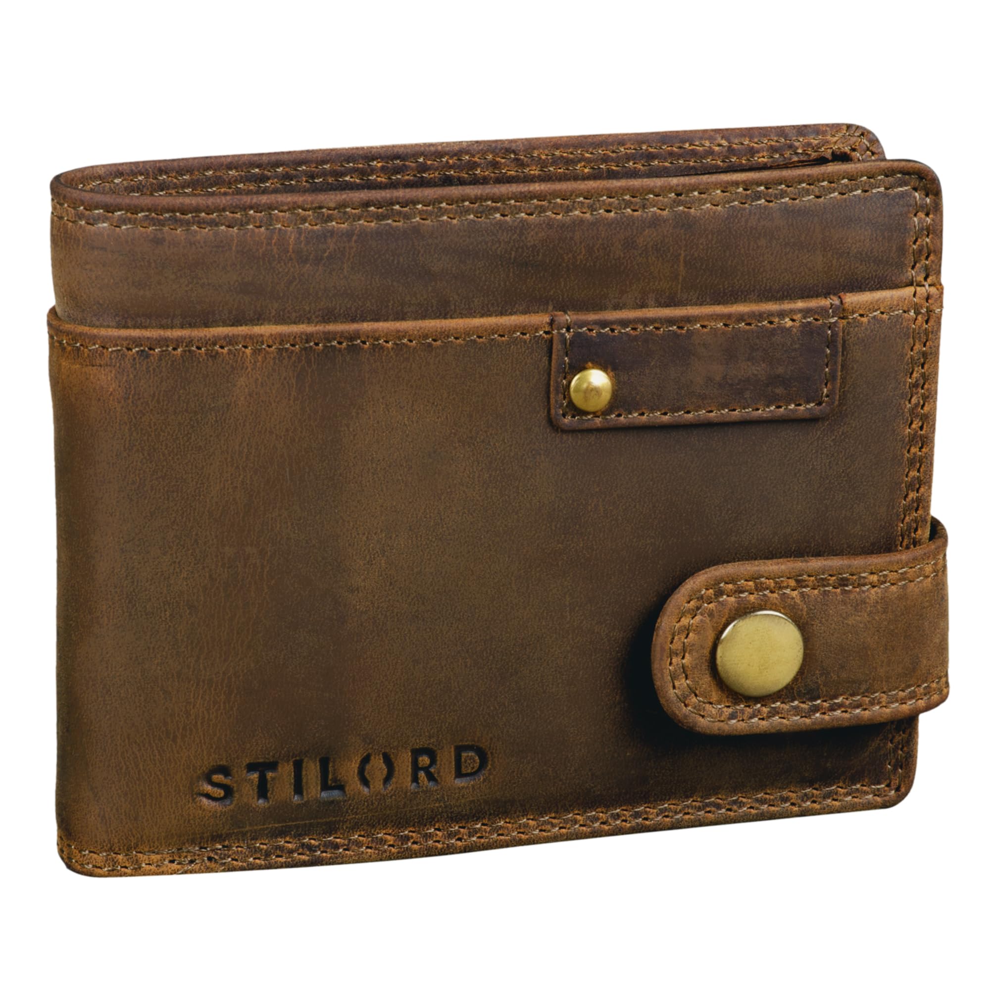 STILORD 'Finley' Leather Wallet for Men with RFID NFC Protection - Vintage Bifold Wallet with Press Stud - Genuine Leather Card Holder in Gift Box, Colour:Middle Brown