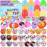 24 PCS Prefilled Easter Eggs with Toys Inside, Easter Baskets Stuffers for Kids, Easter Eggs Filled Pop Balls for Egg Hunt Prizes