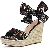 Allegra K Women's Platform Floral Printed Slingback Espadrille Wedge Sandals