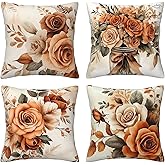 4 PCS Throw Pillow Covers 18x18 Inch, Rose Flower Cushion Cases Home Decorations for Couch Sofa Living Room